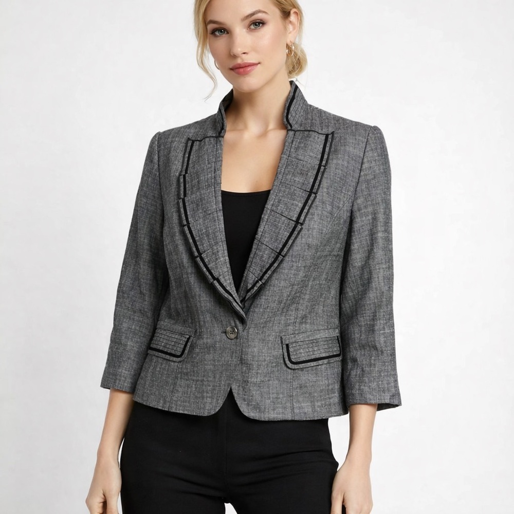 WHITE BLACK Women's Gray 3/4 sleeves Blazer/size 12